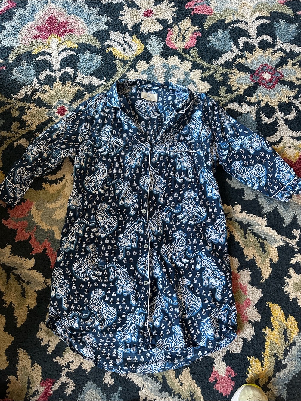 Printfresh Navy and White Printed Long Sleeve Button-Front Top